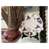 BURGUNDY FLOWERPOT WITH BLACK DESIGN, FILLED WITH