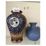 STONEWARE VASE FROM MEXICO WITH SUN/MOON DESIGN