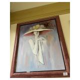 ORIGINAL ART PAINTED OF WOMAN WITH HAT, PINK