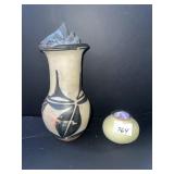 HANDMADE POTTERY VASE 9" TALL WITH BLACK DESIGN