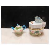 EILEEN TRAMONTE BUNNY TOP BOX AND TEA POT 4" H &
