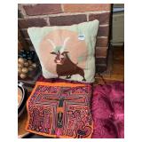 NEEDLE POINT PILLOW, MOLA, FABRIC, 2 CUSHIONS