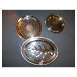 SERVING TRAYS, MEAT TRAY, FOOTED, SILVER PLATE