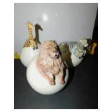 SET OF 3 EGGS WITH ANIMALS COMING OUT OF THEM,