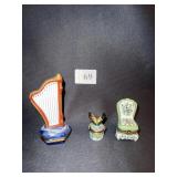 PAINT MAIN LIMOGES HARP BOX, CHAIR, BUTTERFLY BOX