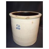2 GALLON GRAY CROCK W/ CHIP ON EDGE