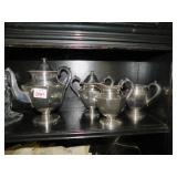 QUADRUPLE PLATE TEA POT, COVERED SUGAR, OPEN