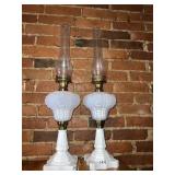 ELECTRIFIED MILK GLASS OIL LAMPS 17" H - 28" W/
