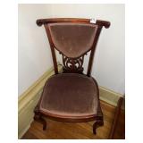 CARVED PARLOR CHAIR MAHOGANY DEEP PLUM VELVET