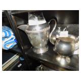 SILVER PLATE CREAMER, SUGAR, WATER PITCHER,