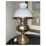 RAYO BRASS OIL LAMP W/ WHITE SHADE 18" H