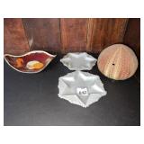 SEA HORSE ENAMELED DISH, TWO MILK GLASS STAR