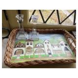 WOOD/WICKER PAINTED SERVING TRAY 19X11, SET OF 2