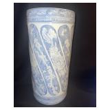 CHINA UMBRELLA STAND, WHITE AND BLUE PORCELAIN