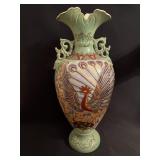 16" H HAND PAINTED AND ENAMELED POTTERY VASE