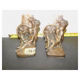 SET OF 2 BRASS BOOK ENDS DEPICTING BOY RESTING BY