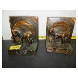 SET OF 2 BRASS HORSE AND HORSESHOE BOOK ENDS, 6"