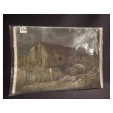 OIL ON CANVAS 12" X 15.5" COUNTRY BARN SCENE