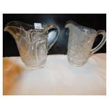 2 WATER PITCHERS APPLIED HANDLES, 1 WITH GOLD RIM