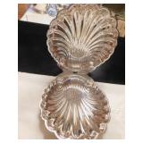 CLAM SHELL DISH, SILVER PLATE FOOTED, 13" X 11" X