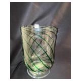 GREEN SWIRL VASE 12" H X 8.25" ROUND