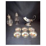 6 PETITE COASTERS MADE IN JAPAN, VICTORIA SILVER