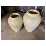 2 LARGE YELLOW CERAMIC PLANTERS, 19" & 16"