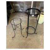 2 BLACK METAL TALL PLANT STANDS, 27" & 18"