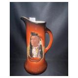 HAND PAINTED PITCHER INDIAN DESIGN 13.5" H - HAIR