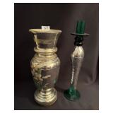 MERCERIZED HAND PAINTED 11.5" VASE & 13" H TURNED