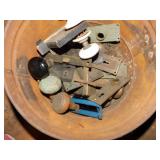 METAL PAINT BUCKET WITH HANDLE, ORNATE HINGES,