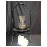 BLACK IRON PLANT STAND 28HX16W, GLASS VASE 10"