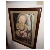 CHILD NAPING IN CHAIR PRINT WOOD FRAME 21" X 27"