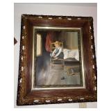 PAINTED ON CANVAS D. WEBB CHILD PUTTING ON SHOE