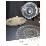 TWO GLASS SERVING PLATES, VINTAGE LAZY SUSAN W/