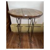 OAK ANTIQUE ICE CREAM TABLE WROUGTH IRON BASE 30"
