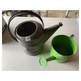 2 METAL WATERING CANS, 1 GREEN DECORATIVE, 1 8