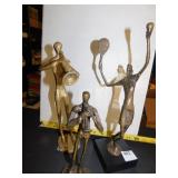 3 IRON SCULPTURES TRUMPETS PLAYERS AND TENNIS