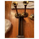 BRASS CANDLE STICKS 10" H & CANDLE MOLD 11"
