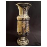 12" MERCURY GLASS FLOWER DESIGN ETCHED VASE