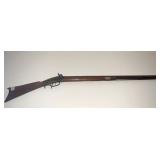 MUSKET W/ BRASS TRIM AND HORN W/ LEATHER STRAP