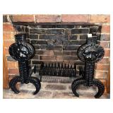 ANDIRON SET W/ WOOD GRATE CAST IRON 28" H X 11"