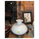 ELECTRIC HANGING 26" H LAMP W/ WHITE SHADE 14" W