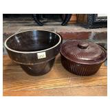 BEAN POT AND BROWN POTTERY PLANTER
