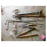 GROUP OF GARDENING TOOLS, LOPERS, SCITH, RAKE