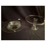 BLOWN GLASS PEDESTAL CAKE PLATE 6" H X 11.5" D