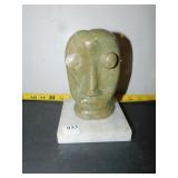 HAND CARVED ZIMBABWE STONE HEAD ON MARBLE STAND