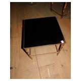 GLASS TOP SIDE TABLE WITH METAL LEGS WITH BAMBOO