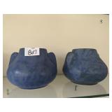 2 BLUE POTTERY URNS, 5"HX6"W
