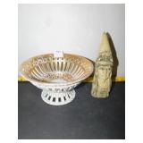 ESKIMO TOOTH FIGURINE 7" AND CERAMIC GOLD GLAZED